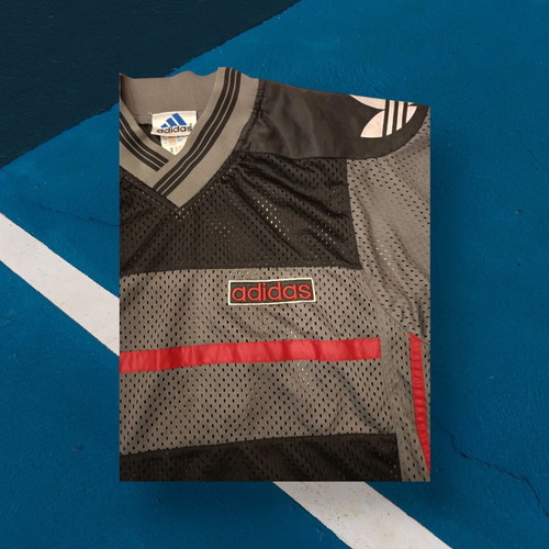 Adidas vintage mesh jersey used, size S, black-red