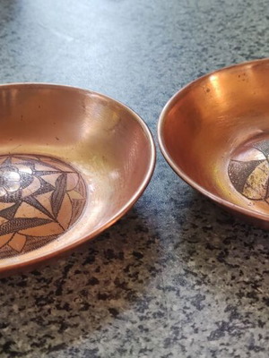 Brass decorative plates set with handmade carving used
