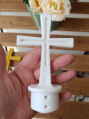 Plastic Cross for Flagpole New, Height 14 cm, White Blue Yellow