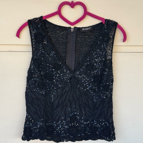 Nostalgia vintage black sequin and beaded top like new, size L