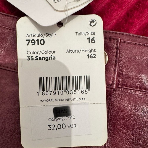 Mayoral Kids Leather Skirt Solid Burgundy New