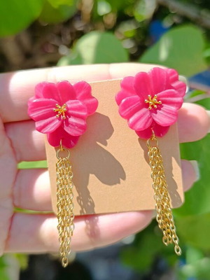 Handmade earrings new, pink, polymer clay and steel stud