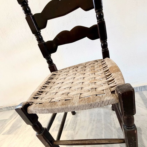 Vintage Chair with Ladder Back and Woven Seat Refurbished