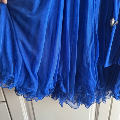 Vintage strapless dress 80s blue with fabric roses size 46 like new