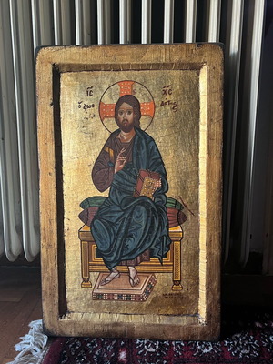 Handmade egg tempera icon Jesus Christ Zoodotis like new 30x50