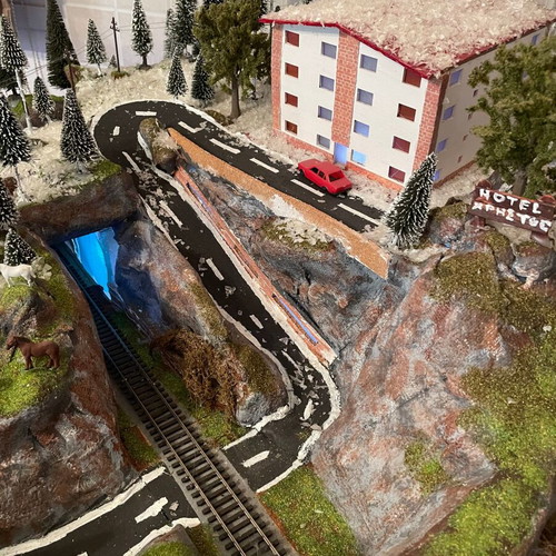 Two-Story Handcrafted Train Model with Lighting and Controls