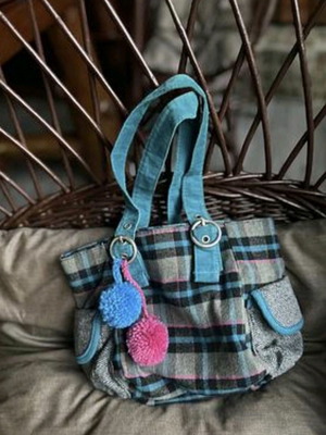 Τσάντα ώμου Tweed Style μεταχειρισμένη, ροζ και τιρκουάζ