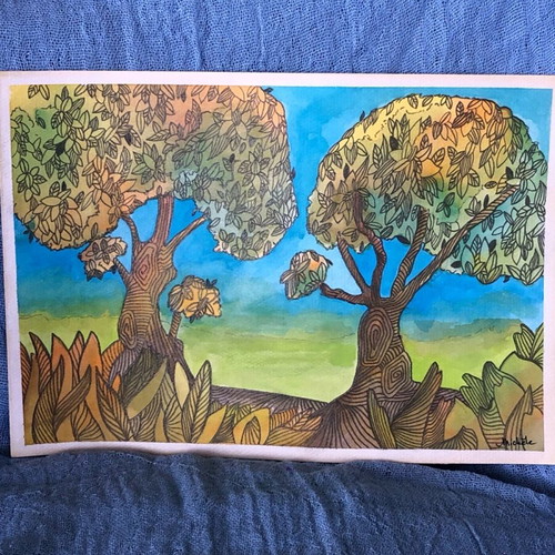 Watercolours and pencil new, tree drawing 21x29