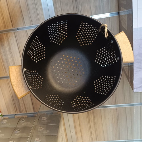 Metal Pasta Strainer with Wooden Handles Black by Estia