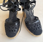 Black Wedge Espadrille Sandals lace-up, like new, size 39
