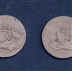 2 Ασημένια παλαιά 1916 & 1917 Shillings Αυστραλίας