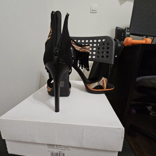 BSB women's sandals size 37 like new, black and orange, 12cm heel
