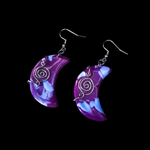 Moon Phase Earrings new, blue and purple
