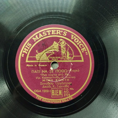 Gramophone record 78 rpm like new, Mimi Konti - Tonis Maroudas
