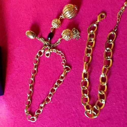 Chain bracelets used, set of two, gold color