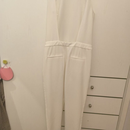 Zara white jumpsuit with open back, slim fit, pockets