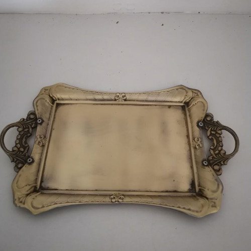 Brass serving tray with handles used, 1960s vintage