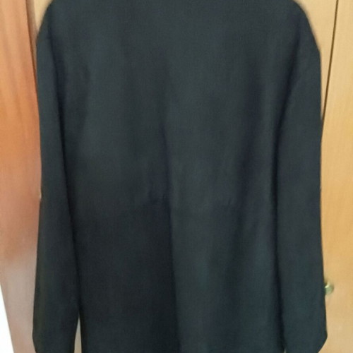 Women's black suede-effect coat with belt and buttons