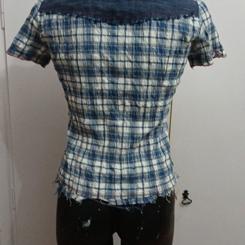 Women's summer checkered shirt like new, blue multicolor size M