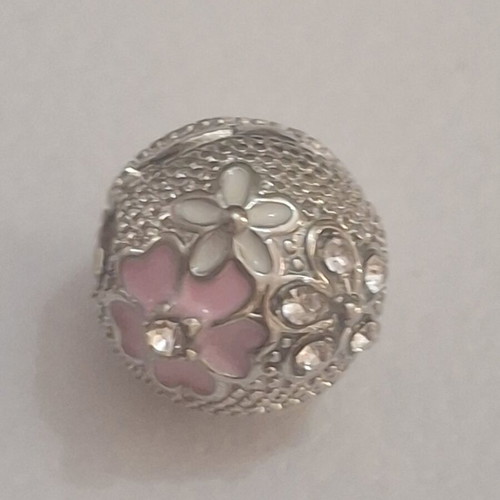 Charm for bracelets with pink and white flowers, like new