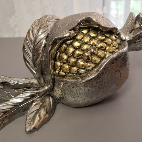Vintage oversized Italian silver-plated pomegranate Marchetti Preziosi used
