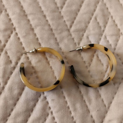 Animal Print Hoop Earrings like new, black and beige