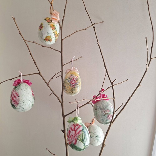 Handmade Easter decorative eggs set of 6 with decoupage technique new