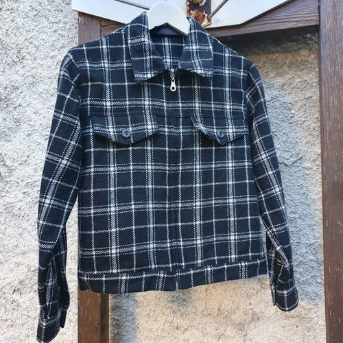 Vintage 90s Black Check Wool Jacket XS Used