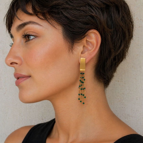 Handmade steel earrings with enamel new, green and gold