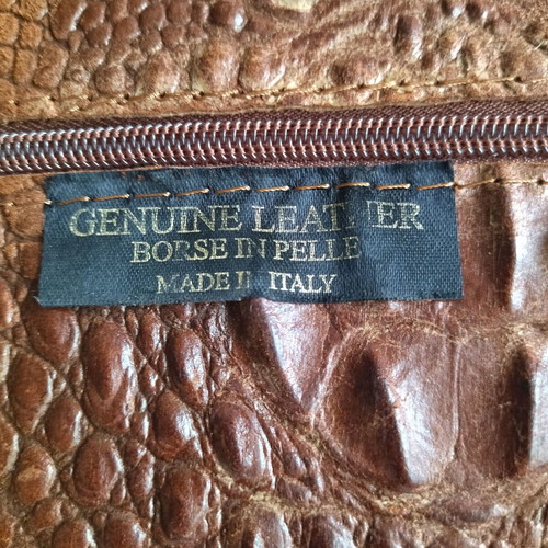 Shoulder bag new natural suede with crocodile pattern brown