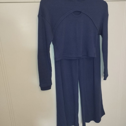 Rib tracksuit set like new, blue, size 14 with crop top and wide pants