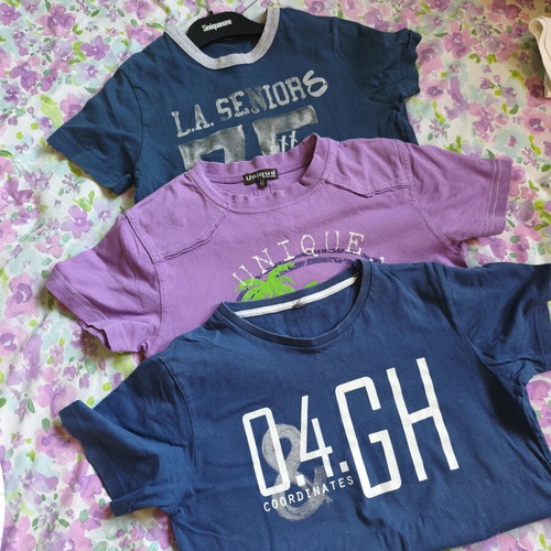 Tshirt pack of 3 boys' short-sleeve shirts like new, blue and purple