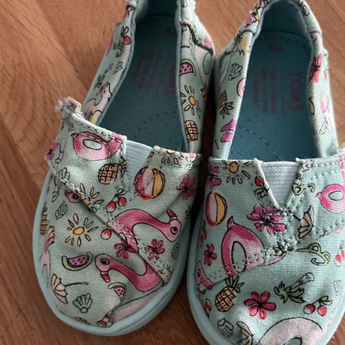 TOMS Kids Shoes Size 21 Like New with Flamingo Summer Design