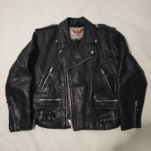 Vintage Akaso Biker Leather Jacket used, size XL, heavyweight black