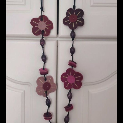 Handmade felt necklace in pink and burgundy colors new