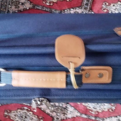 Large suitcase used, blue, 56x77 cm with leather details