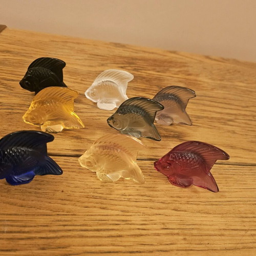 Lalique France crystal fish like new, pack of 8, multicolor