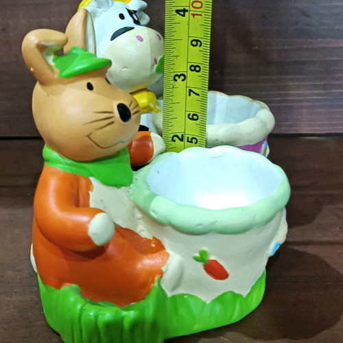 Ceramic children's egg holders rabbit and cow new, set of 2