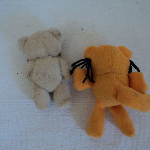 Plush animals used, set of 5, 7 to 18 cm