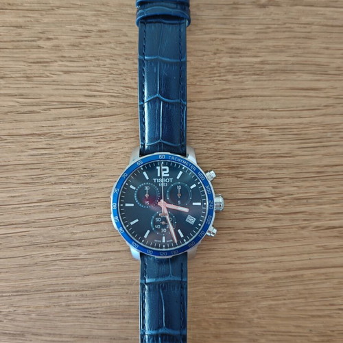 Tissot Quickster Chronograph men's watch, blue dial, leather strap