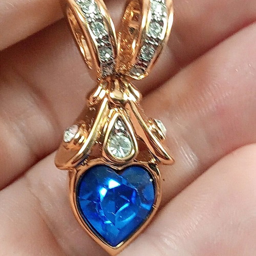 Fwo Pendant Blue Heart with Strass New