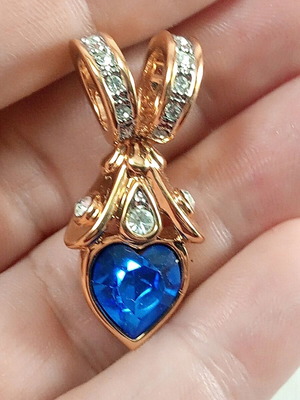 Fwo Pendant Blue Heart with Strass New