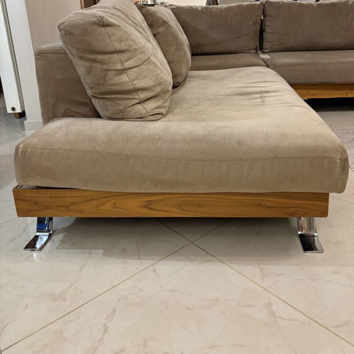 Corner three-seater sofa with suede fabric