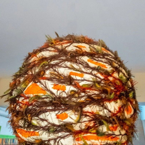 Handmade ceiling light used, made of papier-mâché and other materials