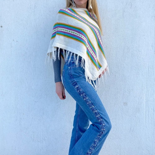 Poncho made of alpaca wool like new, multicolor, one size