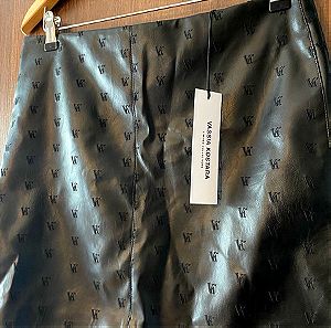 Vassia Kostara faux Leather skirt VK logo XL