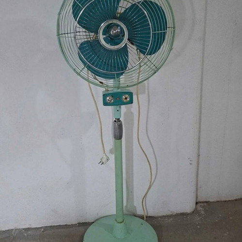 Vintage Sharp floor fan used, 1960-1970s, aquamarine color