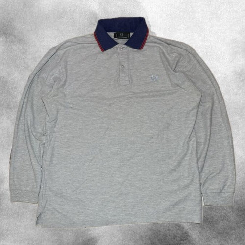 Fred Perry Grey Polo Shirt with Navy Collar used, size L