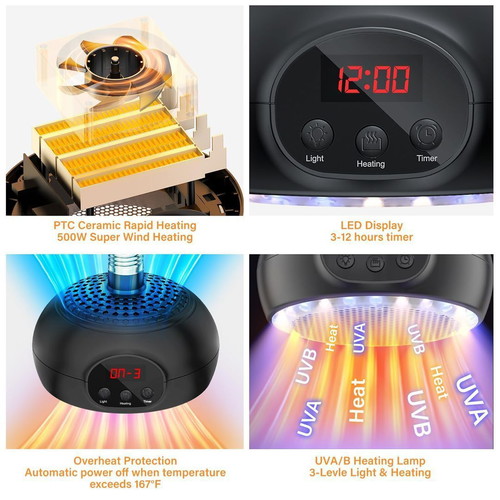 Heating lamp for reptiles with UVA/UVB and timer new