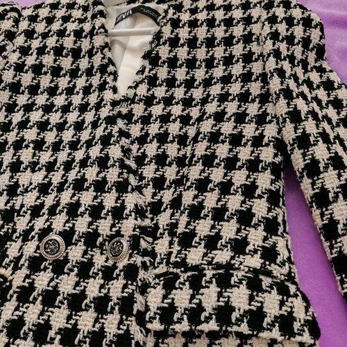 Zara σακάκι tweed με houndstooth μοτίβο, αφορετο, μέγεθος S